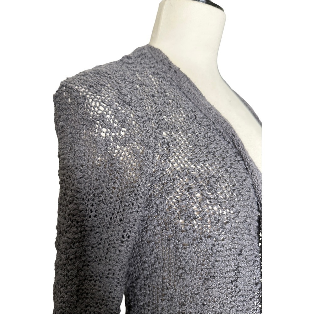 Anthro Knitted & Knotted Charcoal Pocket Cotton Blend Open Front Cardigan XS - Picture 3 of 10
